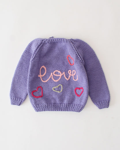 Woonie Lavender Sweater-Love Embroidered-Acrylic Handmade-For Infants