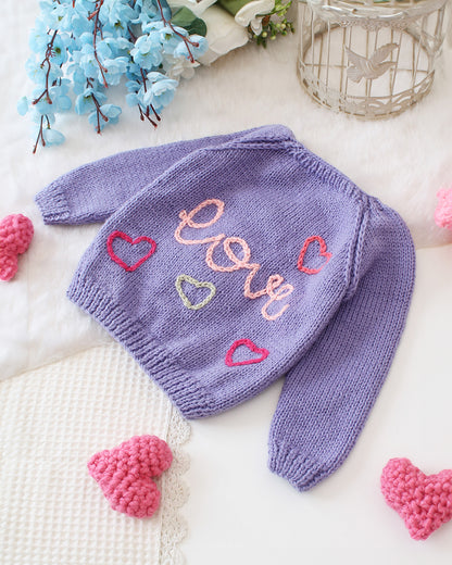 Woonie Lavender Sweater-Love Embroidered-Acrylic Handmade-For Infants