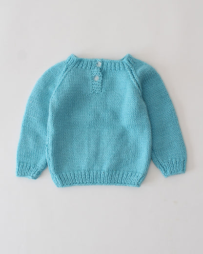 Woonie Blue Sweater-Car Embroidered-Acrylic Handmade-For Infants