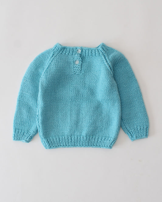 Woonie Blue Sweater-Car Embroidered-Acrylic Handmade-For Infants