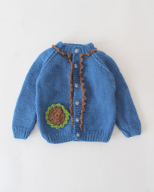 Woonie Blue Sweater-Embroidered-Acrylic Handmade-For Infants