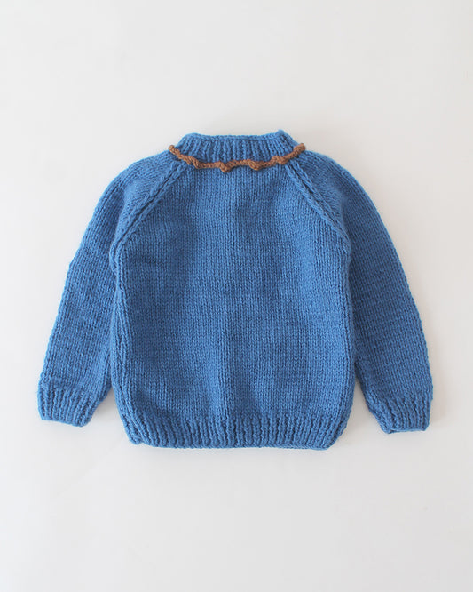 Woonie Blue Sweater-Embroidered-Acrylic Handmade-For Infants