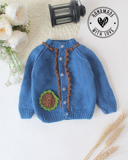 Woonie Blue Sweater-Embroidered-Acrylic Handmade-For Infants