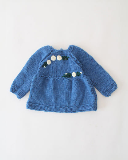 Woonie Blue Dress-Embroidered-Acrylic Handmade-For Infants
