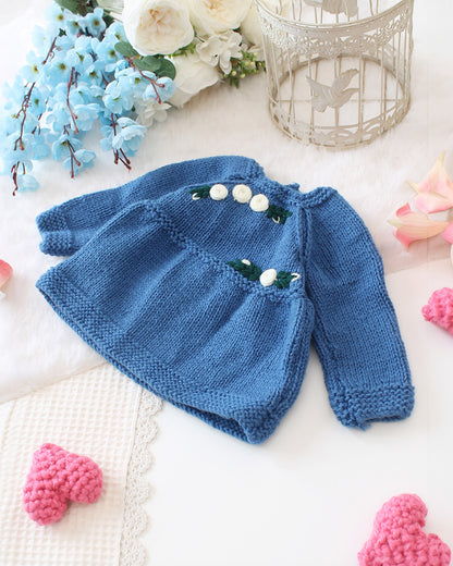 Woonie Blue Dress-Embroidered-Acrylic Handmade-For Infants