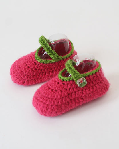 Woonie Cranberry Booties-Embroidered-Acrylic Handmade-For Infants