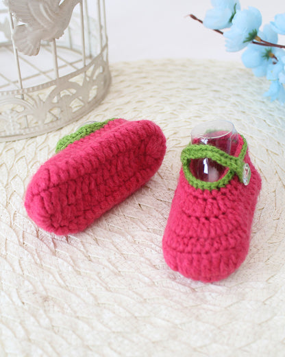 Woonie Cranberry Booties-Embroidered-Acrylic Handmade-For Infants