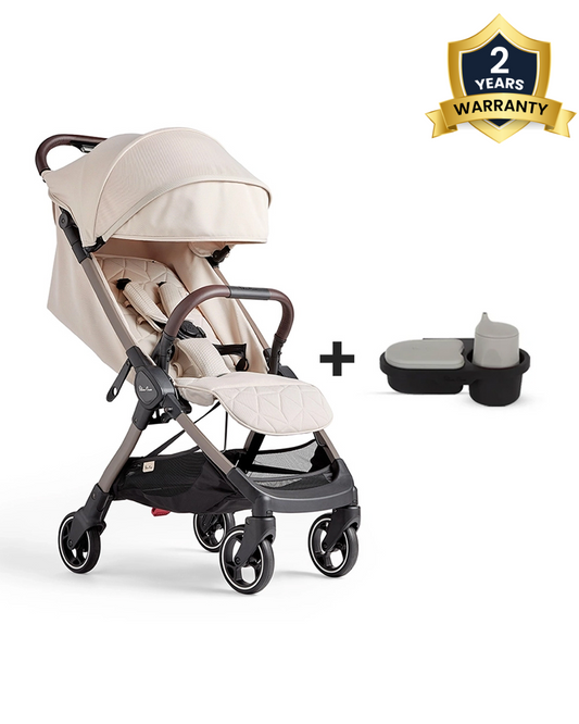 Silver Cross Clic Stroller-With Snack Tray & Rain Cover-Cabin Friendly-One Hand Fold-For 0 to 4Y (Upto 22 kg)-Almond