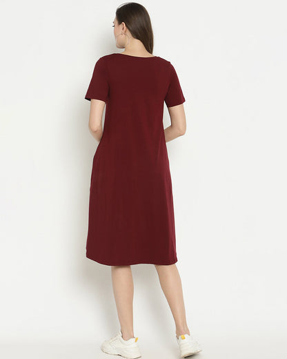 Wobbly Walk Wine Berry Maternity Nighty-V Neck-Solid Color-Cotton-Bump Friendly