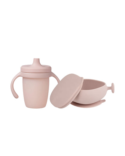 b.box Baby Birthday Feeding Set-Pack of 2-Bowl with Lid & Spout Cup-Pastel Pink