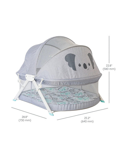 Infantino Sweet Dreams Fold & Go Bassinet-With Removable Mat & Full Cover Canopy-Includes Sensory Engaging Toys-Koala-Grey-For 0 to 9M