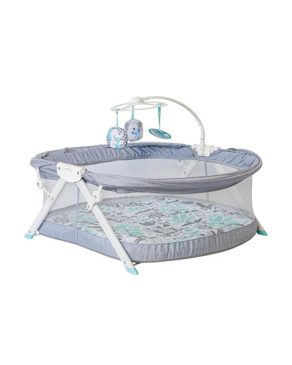 Infantino Sweet Dreams Fold & Go Bassinet-With Removable Mat & Full Cover Canopy-Includes Sensory Engaging Toys-Koala-Grey-For 0 to 9M