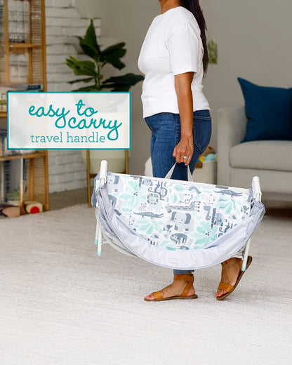 Infantino Sweet Dreams Fold & Go Bassinet-With Removable Mat & Full Cover Canopy-Includes Sensory Engaging Toys-Koala-Grey-For 0 to 9M