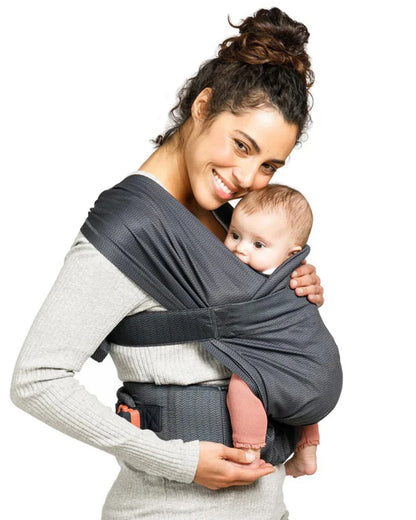 Infantino Hug & Cuddle Adjustable Hybrid Wrap Carrier-Pre Formed Wrap for Easy Wear-With Expandable Front Pocket-Waist Belt & Adjustable Padded Back Support-Upto 3 to 11.5 Kg-Black