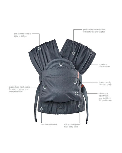 Infantino Hug & Cuddle Adjustable Hybrid Wrap Carrier-Pre Formed Wrap for Easy Wear-With Expandable Front Pocket-Waist Belt & Adjustable Padded Back Support-Upto 3 to 11.5 Kg-Black