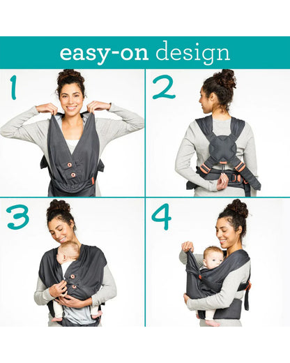 Infantino Hug & Cuddle Adjustable Hybrid Wrap Carrier-Pre Formed Wrap for Easy Wear-With Expandable Front Pocket-Waist Belt & Adjustable Padded Back Support-Upto 3 to 11.5 Kg-Black