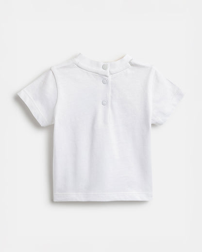 Chicco White & Navy Blue T-shirt & Jogger Set-Cotton-Printed-For Infants