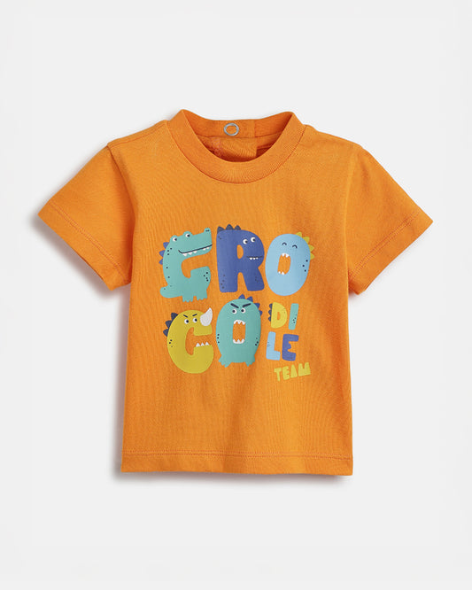 Chicco Orange & Navy Blue T-shirt & Shorts Set-Cotton-Printed-For Infants