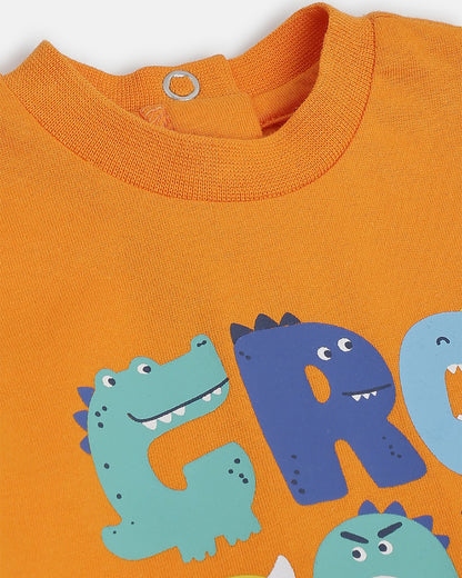 Chicco Orange & Navy Blue T-shirt & Shorts Set-Cotton-Printed-For Infants