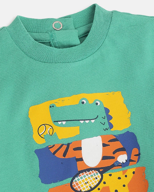 Chicco Sea Green T-shirt-Cotton-Printed-For Infants
