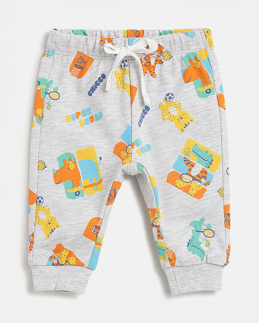 Chicco Sea Green & Grey T-shirt & Jogger Set-Cotton-Printed-For Infants