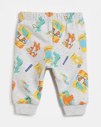 Chicco Sea Green & Grey T-shirt & Jogger Set-Cotton-Printed-For Infants