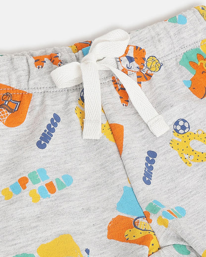 Chicco Sea Green & Grey T-shirt & Jogger Set-Cotton-Printed-For Infants