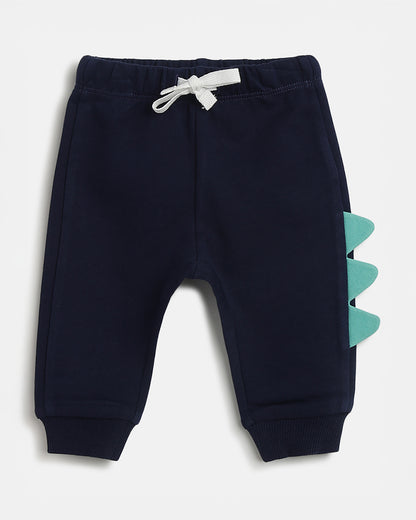 Chicco White & Navy Blue T-shirt & Jogger Set-Cotton-Printed-For Infants