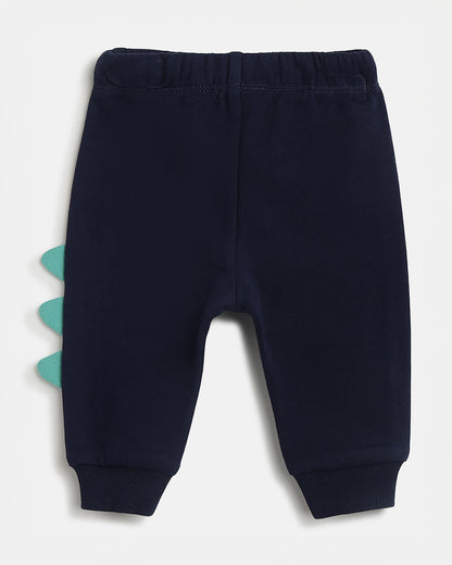 Chicco White & Navy Blue T-shirt & Jogger Set-Cotton-Printed-For Infants