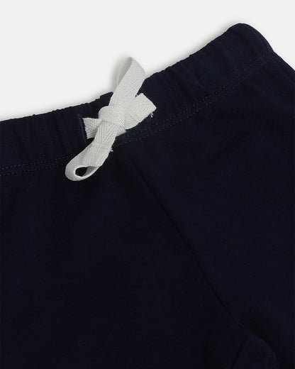 Chicco White & Navy Blue T-shirt & Jogger Set-Cotton-Printed-For Infants