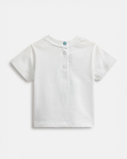 Chicco White T-shirt-Cotton-Short Sleeves-Printed-For Infants