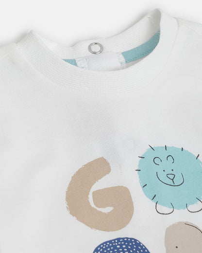 Chicco White T-shirt-Cotton-Short Sleeves-Printed-For Infants