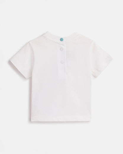 Chicco White & Brown T-shirt & Shorts Set-Cotton-Printed-For Infants