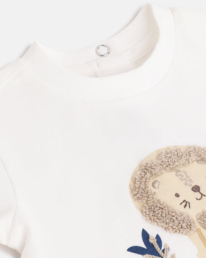 Chicco White & Brown T-shirt & Shorts Set-Cotton-Printed-For Infants