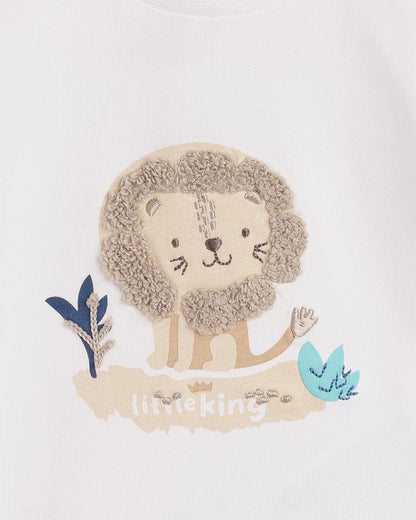 Chicco White & Brown T-shirt & Shorts Set-Cotton-Printed-For Infants