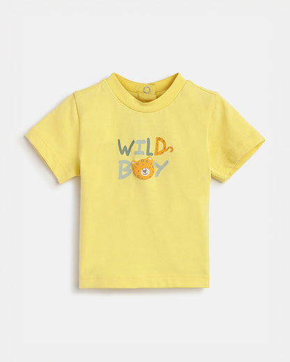 Chicco Yellow & Beige T-shirt & Shorts Set-Cotton-Printed-For Infants