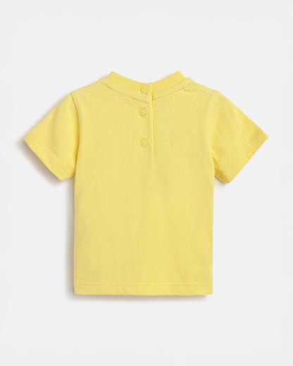 Chicco Yellow & Beige T-shirt & Shorts Set-Cotton-Printed-For Infants