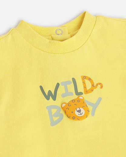 Chicco Yellow & Beige T-shirt & Shorts Set-Cotton-Printed-For Infants