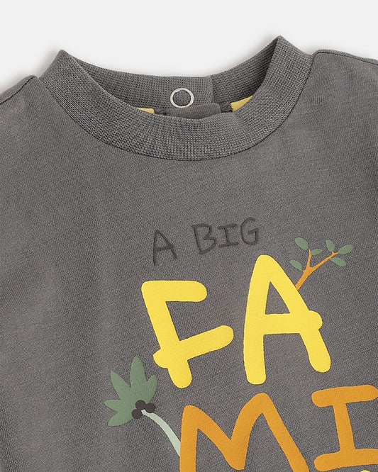 Chicco Dark Grey & Beige T-shirt & Shorts Set-Cotton-Printed-For Infants