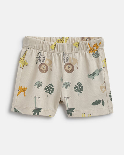 Chicco Yellow & Beige T-shirt & Shorts Set-Cotton-Printed-For Infants