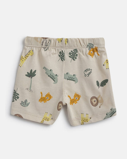 Chicco Yellow & Beige T-shirt & Shorts Set-Cotton-Printed-For Infants