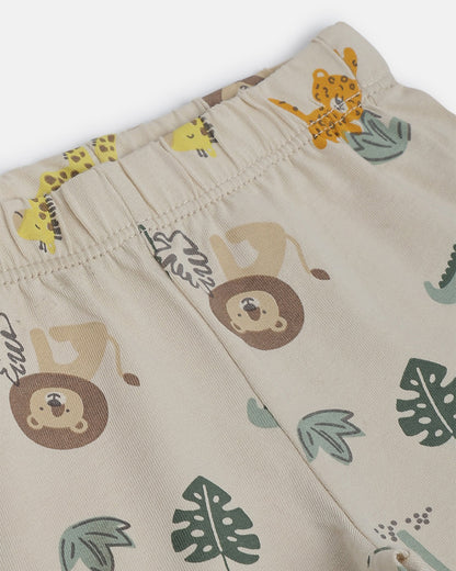Chicco Yellow & Beige T-shirt & Shorts Set-Cotton-Printed-For Infants