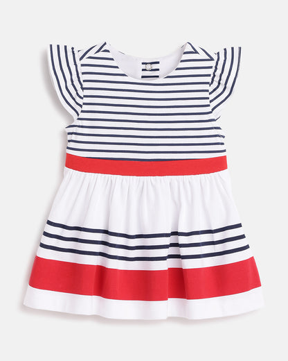 Chicco Red Frock Dress-Cotton-Striped-For Infants