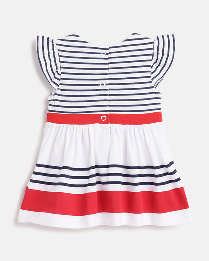 Chicco Red Frock Dress-Cotton-Striped-For Infants