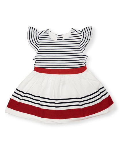 Chicco Red Frock Dress-Cotton-Striped-For Infants