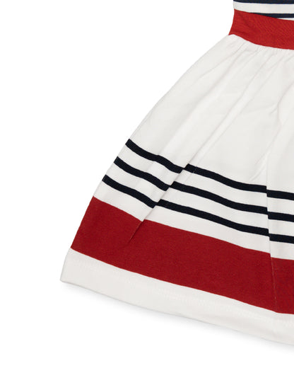 Chicco Red Frock Dress-Cotton-Striped-For Infants