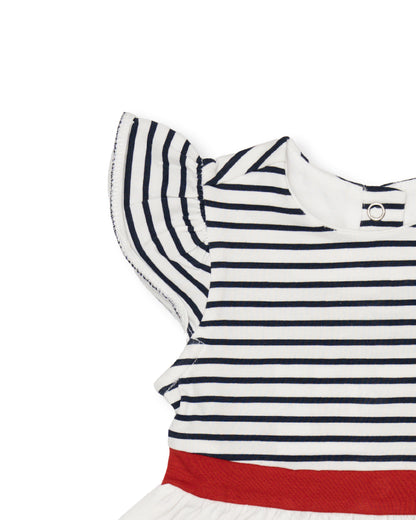 Chicco Red Frock Dress-Cotton-Striped-For Infants