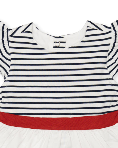 Chicco Red Frock Dress-Cotton-Striped-For Infants