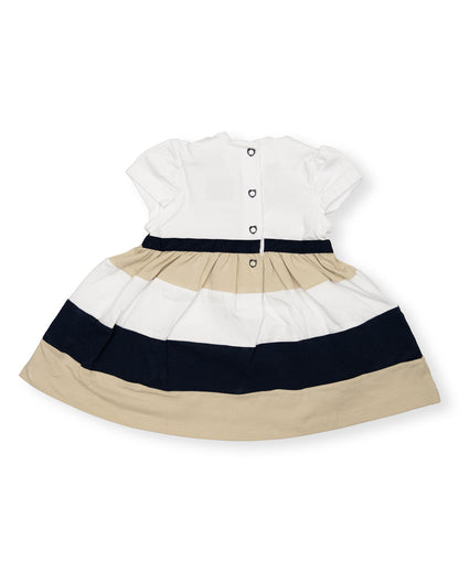 Chicco White & Multicolored Frock Dress-Cotton-Striped-For Infants