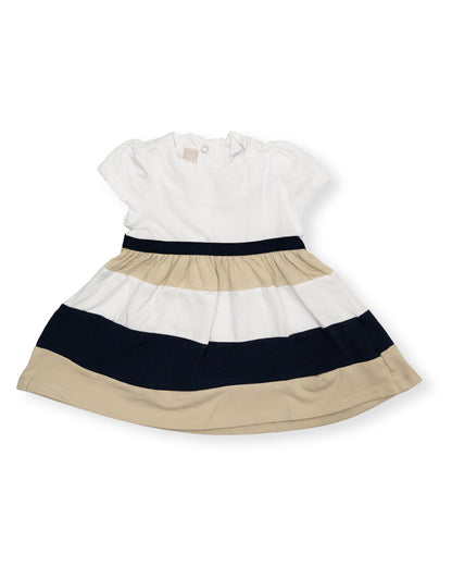 Chicco White & Multicolored Frock Dress-Cotton-Striped-For Infants